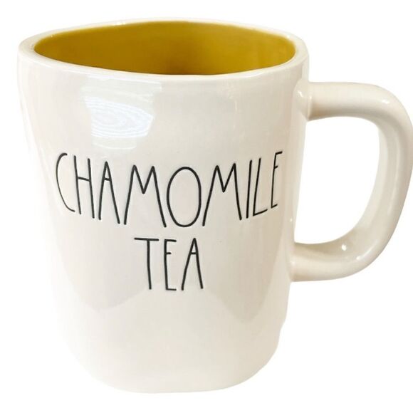 Rae Dunn - CHAMOMILE TEA - White Ceramic  Coffee Mug - Yellow Interior - Picture 1 of 2